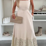 Square Neck Sleeveless Lace Splice Maxi Dress