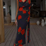 Margovil Cowl Neck Backless Floral Print Maxi Dress with Scarf