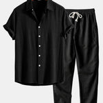 Linen Rayon Blend Button Up Shirt & Straight Leg Linen Pants