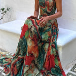 Strapless Smocked Ombre Print Swing Maxi Dress