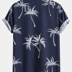 Palm Tree Print Button Up Shirt & Linen Cotton Blend Cropped Pants