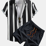 Striped Print Button Up Shirt & Swim Shorts