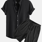 Waffle Stand Collar Shirt & Drawstring Waffle Shorts