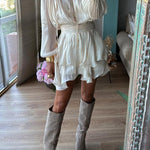 Margovil Lantern Long Sleeves Waisted Ruffle Mini Dress