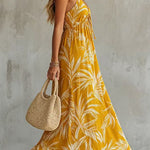 Margovil Spaghetti Strap V Neck Printed Chiffon Maxi Dress