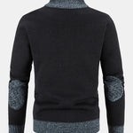 Zip Up Faux Suede Patchwork Sweater
