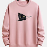 Zipper Black Cat Print Relax Fit Sweatshirt