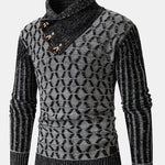 Jacquard Horn Button Turtleneck Sweater