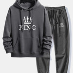 King Crown Print Relax Fit Hoodie & Jogging Pants