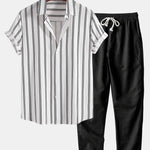Linen Look Striped Button Up Shirt & Straight Leg Linen Pants