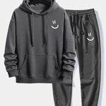 Smiley Face Print Relax Fit Hoodie & Jogging Pants
