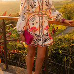Puff Long Sleeves Button Up Floral Print Ruffle Mini Dress