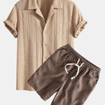 Geometric Jacquard Textured Cuban Shirt & Linen Cotton Blend Shorts