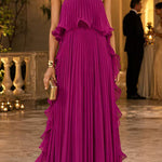 Margovil Strapless Tube Ruffle Hem Pleated Maxi Dress