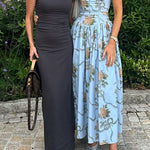 Margovil Spaghetti Strap Waisted Floral Print A-line Maxi Dress