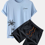 Summer Palm Tree Print T-Shirt & Swim Shorts