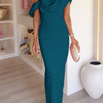 Draped One Shoulder Bodycon Maxi Party Dress