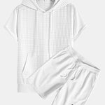 Short Sleeve Waffle Hoodie & Waffle Drawstring Shorts