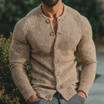 Men's Vintage Casual Knit Collarless Button-Down Shirt Cardigan