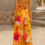Sleeveless Open Back Floral Print Wide Leg Jumpsuit