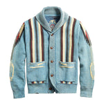 Men's Vintage Jacquard Lapel Single Breasted Long Sleeve Knit Cardigan