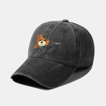 Zipper Bear Pattern Casual Washed Cotton Baseball Cap