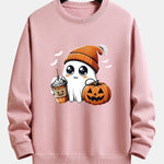 Halloween Ghost Coffee Pumpkin Print Relax Fit Sweatshirt