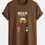 Regular Fit Beer Is Calling Print Cotton T-Shirt