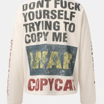 Oversize Portrait Slogan Print Waffle T-Shirt