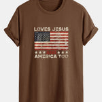 Regular Fit Jesus American Flag Slogan Print Cotton T-Shirt