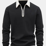 Contrast Zipper Polo Collar Sweatshirt