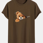 Zipper Bear Print Cotton Arc Hem T-Shirt