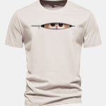 Regular Fit Zipper Cat Print Cotton T-Shirt