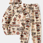 Relax Fit Tribal Geometry Teddy Hoodie & Jogger Pants