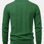 Long Sleeve Stripe V Neck Knit Polo Shirt