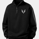 Relax Fit Head Deer Print Quarter Zip Sweatshirt