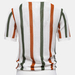 Stripe Knit V Neck Polo Shirt & Straight Leg Linen Pants