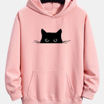 Black Cat Print Relax Fit Hoodie
