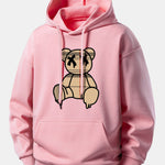 Plaid Pattern Dissolving Bear Print Relax Fit Hoodie
