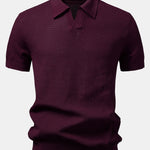 Textured Johnny Collar Crocheted Knit Polo