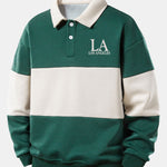 Relax Fit Los Angeles Print Color Block Polo Collar Sweatshirt