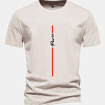 Regular Fit Stripe Paris Print Cotton T-Shirt
