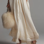 Bohemian Cotton Maxi Dress With Keyhole Neckline And Lace Trim