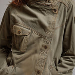 Retro Stand Collar Slanted Placket Pocket Jacket