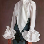 Flared Sleeves Long Sleeves Buttoned Falbala Solid Color Stand Collar Blouses&Shirts Tops