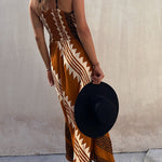 Always Falling Satin Ethnic Print Smocked Back Midi Dress