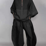 Long Sleeves Loose Solid Color Zipper V-Neck Shirts Tops