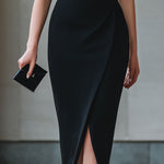 Black Asymmetric Off-Shoulder Midi Dress