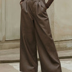 High Waisted Leather-Like Wide Leg Pants