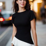 Asymmetric Peplum Hem Short Sleeve Sculpted Top